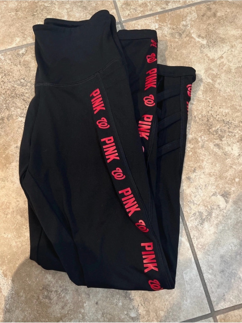PINK Victoria's Secret Black Leggings with Pink Logo Tape